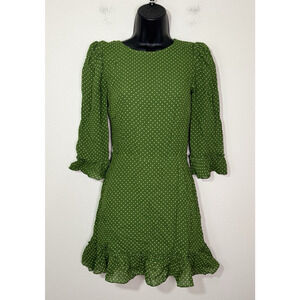 Reformation Doutzen Mini Dress Green Polka Dot Georgette Party Cocktail, 0